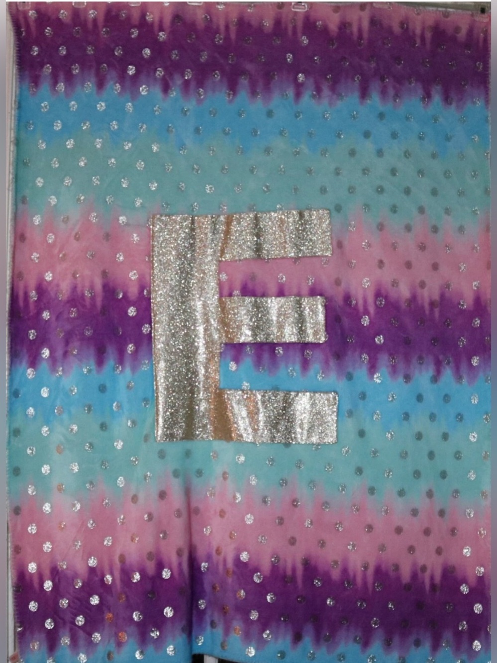 Justice Gold Dot Ombre Letter E Sherpa Fleece Blanket approximately 62" x 49"